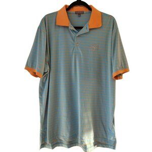 Peter Millar Summer Comfort Golf Polo Shirt Short Sleeves Blue Orange Men's L